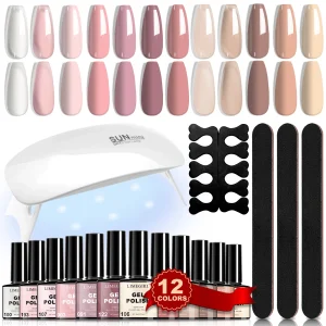 12-Color Glitter Gel Nail Polish Set with Mini UV Lamp – Long-Lasting Shine & Salon Results